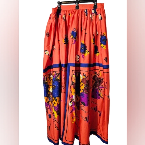 Floral Orange and Blue Gorgeous Handmade Skirt Size Medium or Large - Picture 1 of 11